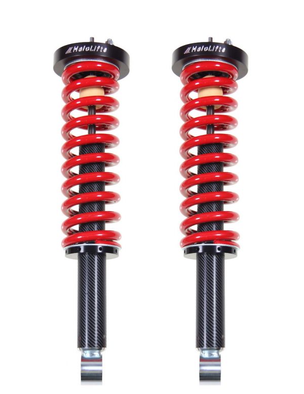 BOSS 0-3 Lift Front Coilovers for 2009-2013 Ford F150 Red with carbon fiber weatherwrap