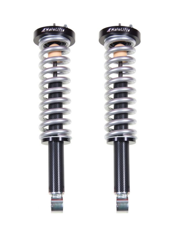 BOSS 0-3 Lift Front Coilovers for 2009-2013 Ford F150 Silver with carbon fiber weatherwrap